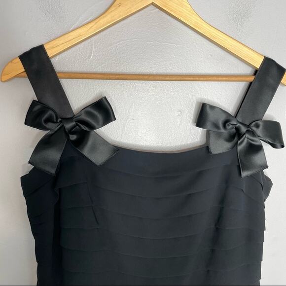 LOUIS FERAUD Vintage Dress Womens Size 12 Black Ruffle Ribbon Bow Pleated German - Picture 2 of 10
